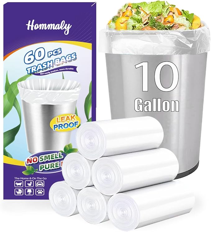 10 Gallon 60pcs Medium Clear Trash Bags Strong Clear Garbage Bags, Bathroom by HOMMALY