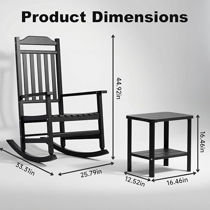 5 Piece Outdoor Rocking Bistro Set, Rocking Chairs Outdoor Furniture, Resin Waterproof Sun-Proof Patio Furniture Set for Garden, Pool, Backyard（5, Black） - Image 3