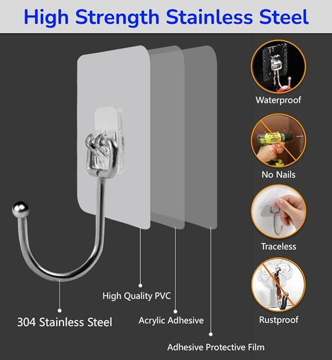 Large Adhesive Hooks, Transparent Waterproof Oil-Proof and Rustproof, Towel and - Image 4