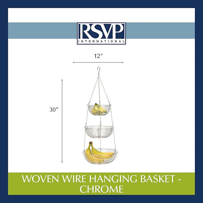 RSVP International Hanging Storage Collection 3-Tier Baskets, Chrome Woven Wire - Image 7