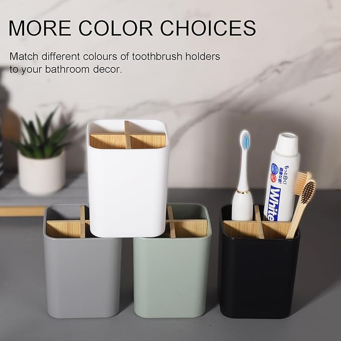Bamboo Toothbrush Holder for Bathrooms, 4 Slots Toothbrush and Toothpaste - Image 5