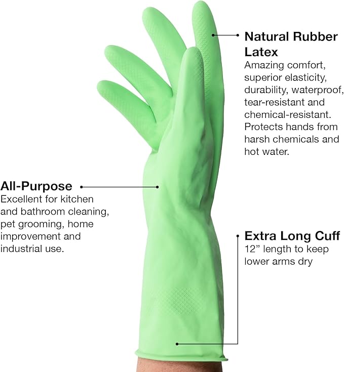 ForPro Natural Rubber Gloves, 6 Pairs Reusable Multi-Purpose Household Cleaning - Image 4