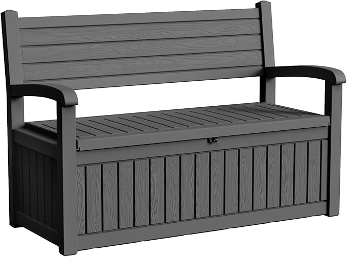80 Gallon Outdoor Storage Bench Deck Box Waterproof Lockable,Outdoor Storage Furniture for Patio,Garden and Porch,Tools and Cushions（ Black Stripe） by OutdoorLivingPerfected