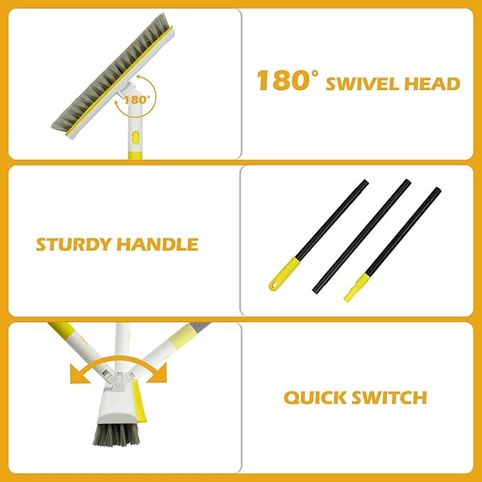 Floor Scrub Brush with 180° Rotating 50" Long Handle - Image 3