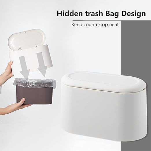 SUBEKYU Mini Trash Can with Lid, Small Desk Trash Can, Countertop Mini Garbage - Image 3