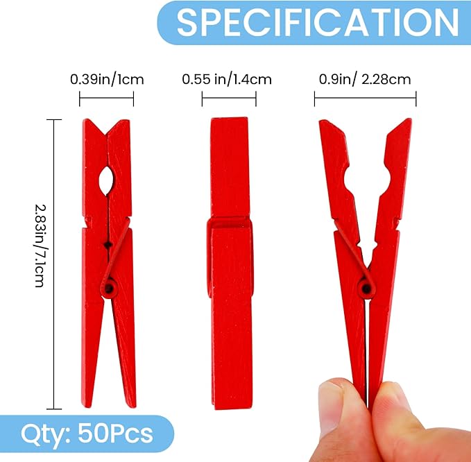 50PCS Colored Wooden Clothespins, 2.9inch 10 Color Clothes Pins - Image 7