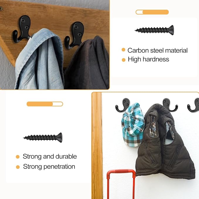 10 Pack Coat Hooks Wall Hooks for Hanging, Heavy Duty Double Prong Metal Hook - Image 5