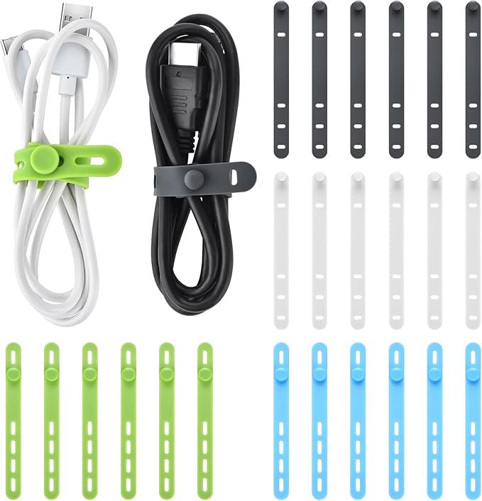 24 Pcs Silicone Cable Ties, Wire Cord Organizer, Cord Ties Reusable Cable - Image 8
