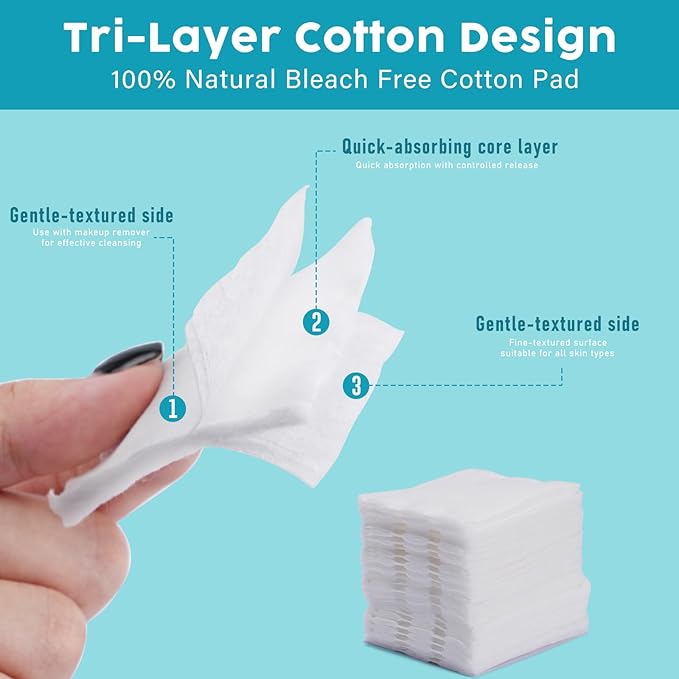 Square Cotton Pads for face, Cotton Squares for Face, Lips & Eyes, 100% Pure - Image 4