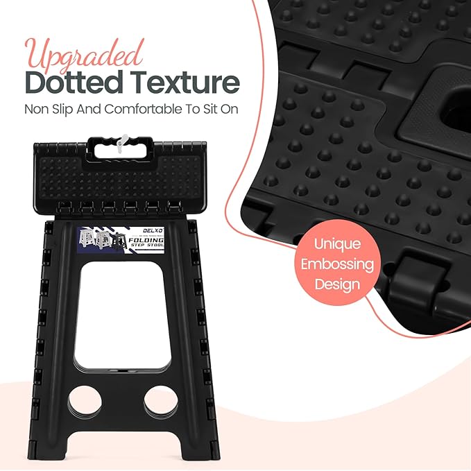 Delxo Folding Step Stool 17.5 Inch Non-Slip Foldable Stools for Kids & Adults Up to 300 LBS Kitchen Collapsible Fold Up Stepping Stool with Dotted 1 Pack Black - Image 7