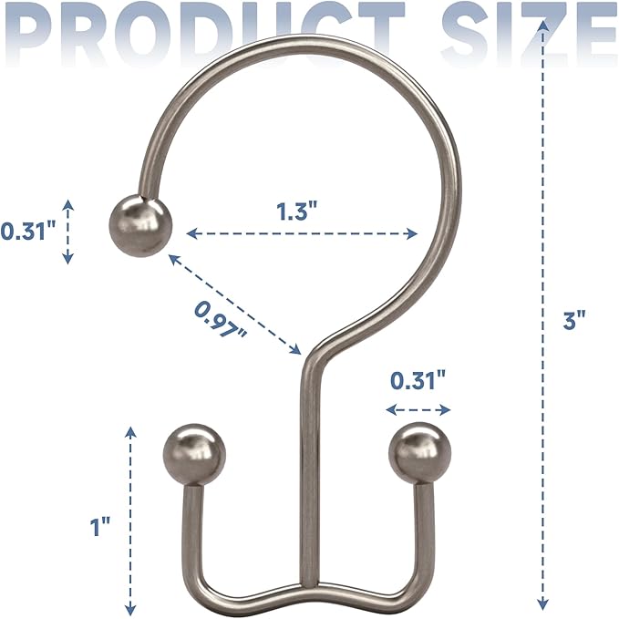 Titanker Shower Curtain Hooks Nickel, Minimalist Simple Double Glide Shower - Image 6