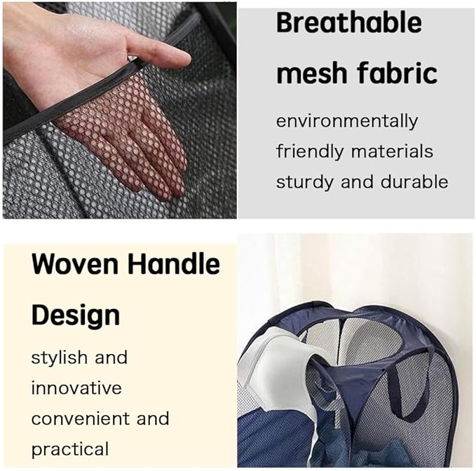 2 Pack Collapsible Laundry Baskets Popup Mesh Laundry Basket Durable Handles - Image 4