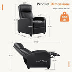 Sweetcrispy Recliner Chair PU Leather Recliner Sofa No Massage, Home Theater Seating with Lumbar Support, Adjustable Push Back Overstuffed High-Density Sponge Reclining for Living Room, Black - Image 3