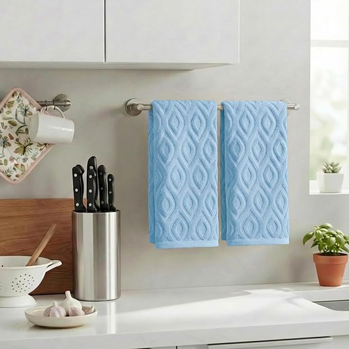 Artoid Mode 2 Pcs Light Blue 3D Diamond Grid Jacquard Hand Towels - Image 3