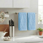 Artoid Mode 2 Pcs Light Blue 3D Diamond Grid Jacquard Hand Towels - Image 3