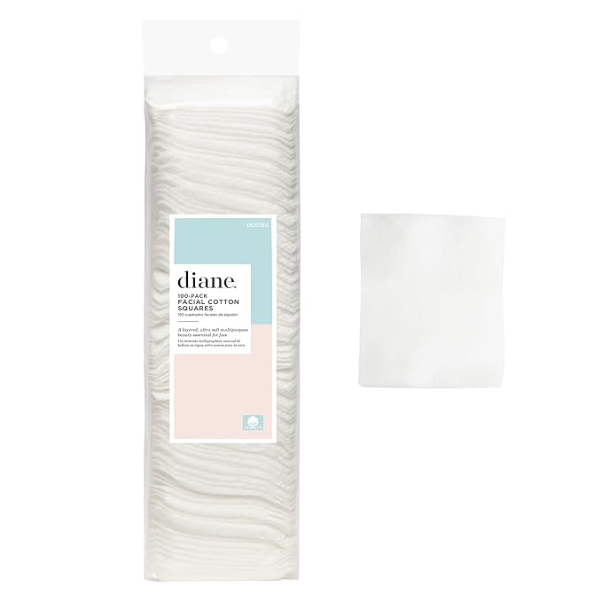 Diane Multi-Layer Cotton Facial Square Pads, 100% Pure Cotton, Hypoallergenic by Diane