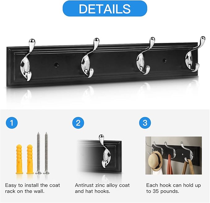 Wall Mounted Coat Hanger, 4 Hooks - Image 5
