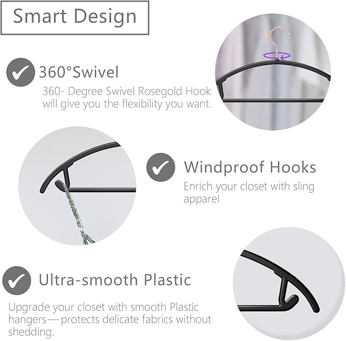 MIZGI Premium Plastic Hangers Heavyduty- Black No Shoulder Bump Suit Hangers - Image 7
