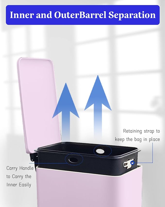Rubbish Bin with Lid, 10 L, Stainless Steel Bathroom Waste Bin, Small Waste Bin - Image 5