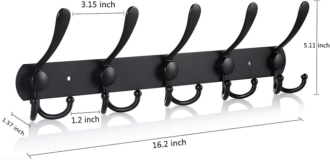Coat Rack Wall Mounted, 5 Tri Stainless Steel Coat Hook - Image 2