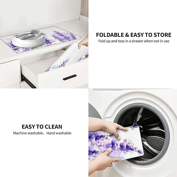 Absorbent Dish Drying Mat For Kitchen Counter, Lavender Microfiber Dish Drying - Image 6