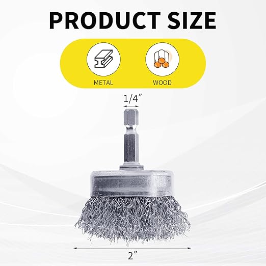 2 Pack WENORA Wire Brush Set for Drill, 1/4 Inch Hex Shank, 0.010 Inch Coarse - Image 2