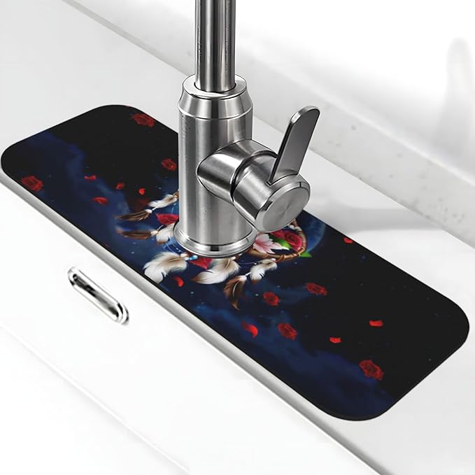 Dreamcatcher Rose Flowers Kitchen sink faucet pad, strong water absorption by Unknown