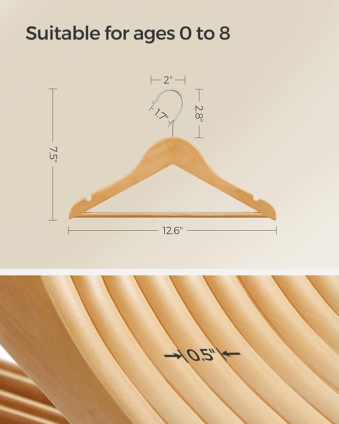 SONGMICS Kids Wooden Hangers 10 Pack, Solid Wood Baby Hangers, Children's Coat - Image 5