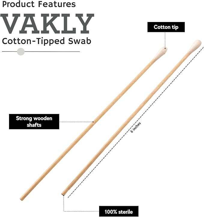 Vakly 200 Sterile Cotton Tipped Applicators 6’’ - Image 2