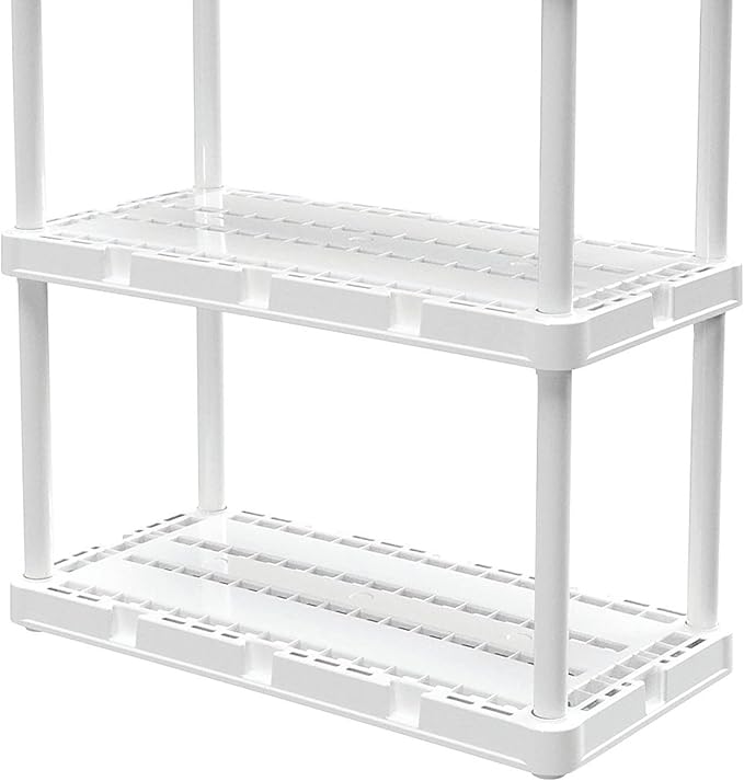Gracious Living 4 Pack Light Duty Storage Shelves, Knect-A-Shelf 4-Shelf Ventilated Shelving Rack Organizer for Home, Garage, Basement & Laundry, White - Image 7
