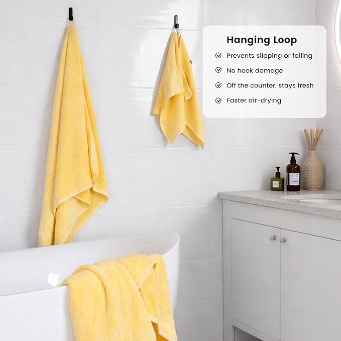 SEMAXE Yellow Bath Towel Set, 100% Cotton Absorbent Bathroom Towels - Image 4