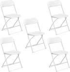 VINGLI 5 Pack White Plastic Folding Chair, Indoor Outdoor Portable Stackable Commercial Seat with Steel Frame 350lb. Capacity for Events Office Wedding Party Picnic Kitchen Dining by VINGLI