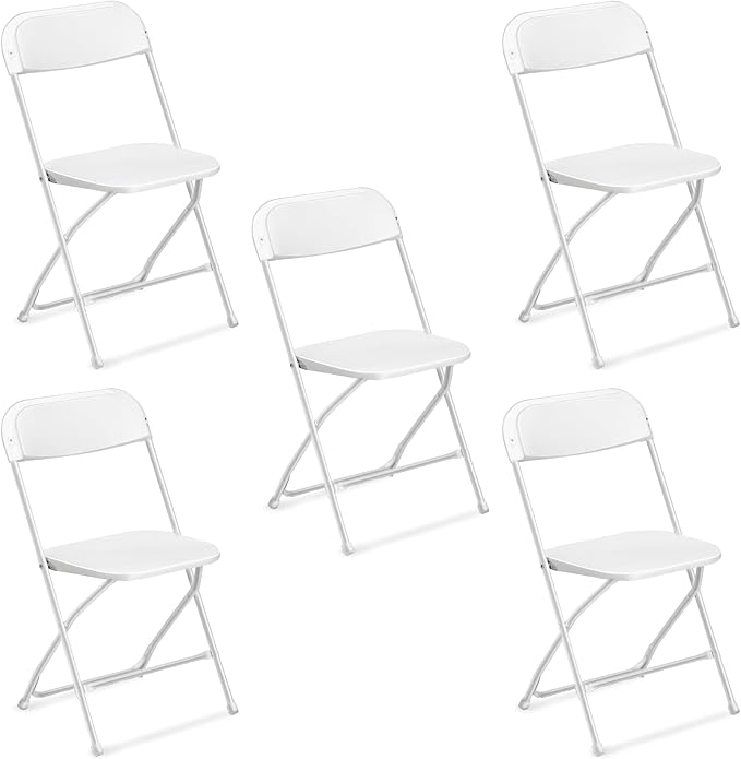VINGLI 5 Pack White Plastic Folding Chair, Indoor Outdoor Portable Stackable Commercial Seat with Steel Frame 350lb. Capacity for Events Office Wedding Party Picnic Kitchen Dining by VINGLI