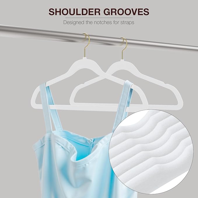 Korpai 50 Pack White Velvet Hangers, Coat Hanger Non Slip, Heavy-Duty, Space - Image 5