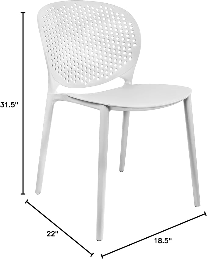 2xhome Patio Dining Chair | Modern Stackable Outdoor Pool Side Chair | Weather Resistant Plastic for Yard, Porch, Balcony, Kitchen, White, Single, Set of 1 - Image 3