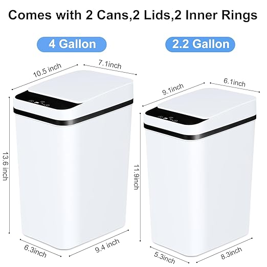 Bathroom Trash Cans with Lid 2 Pack Touchless Automatic Motion Sensor 2.2 Gal & - Image 4