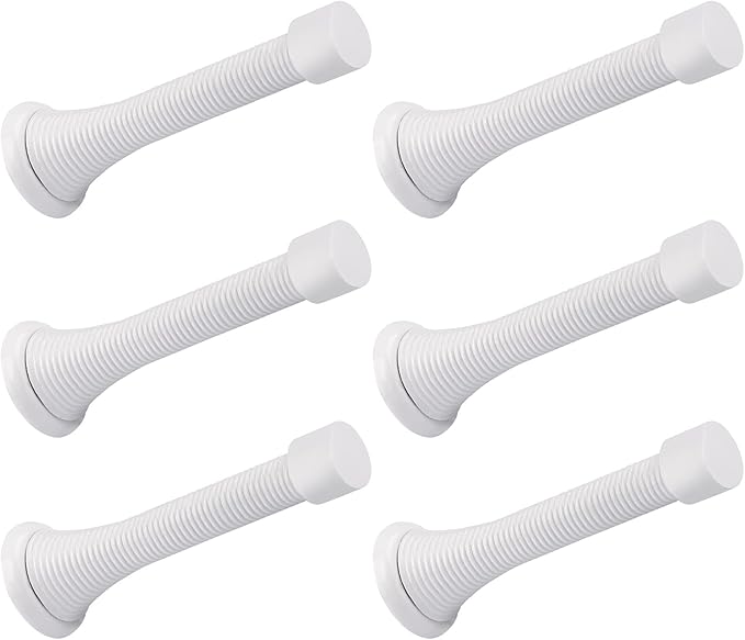 6 Pack Spring Door Stopper White- 3-1/4" Flexible Spring Door Stops by KOVOSCH