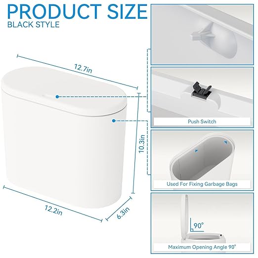 White 12 Liter Rectangular Plastic Small Garbage Can - Image 2