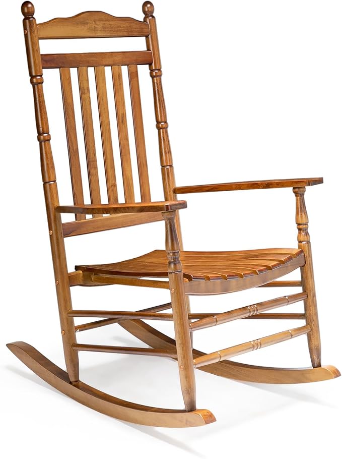 VINGLI Wooden Rocking Chair, Outdoor Chair with 450 lbs Support, Relaxing Rocker with Solid Wood High Back Seat Reclining Seat for Deck, Garden, Backyard, Porch, Indoor or Outdoor Use (Teak, 1PC) by VINGLI