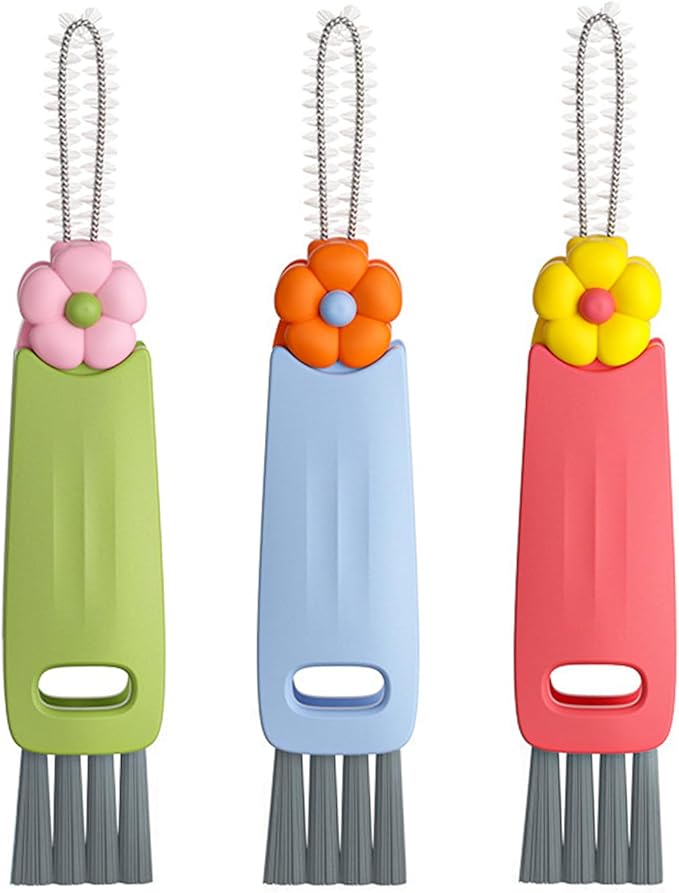 3-in-1 Cup Lid Cleaning Brush Set, and Corner Brushes, Plastic Nylon Bristles - Image 9
