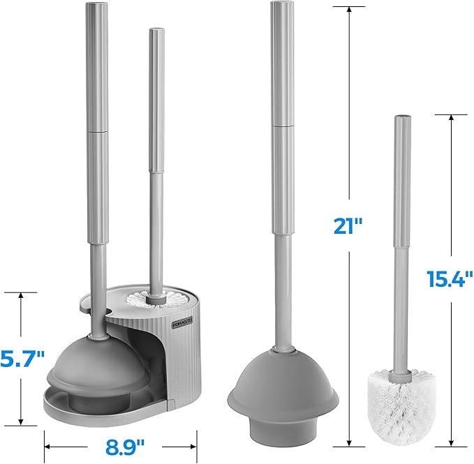 2Pack 2 in 1 Toilet Brush and Plunger Set, Extended Handle Plunger，Toilet Bowl - Image 6