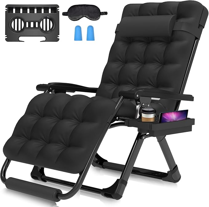 Suteck Oversized Zero Gravity Chair,29In XL Lounge Chair w/Removable Cushion&Headrest, Reclining Camping Chair w/Upgraded Lock and Footrest, Reclining Patio Chairs Recliner for Indoor Outdoor by Suteck