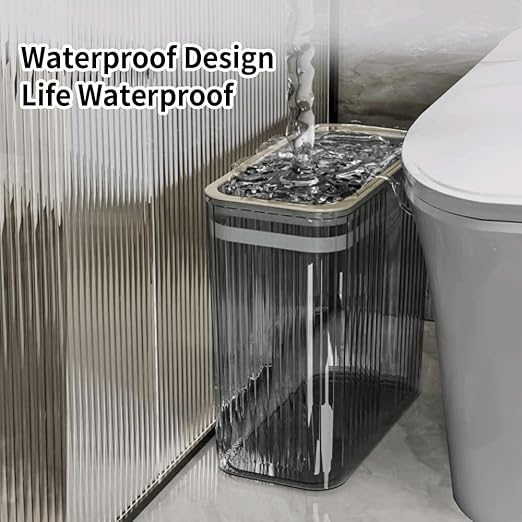 Bathroom Trash Can with Lid3.5 Gallon Garbage Can，for Bedroom, Plastic Slim - Image 4
