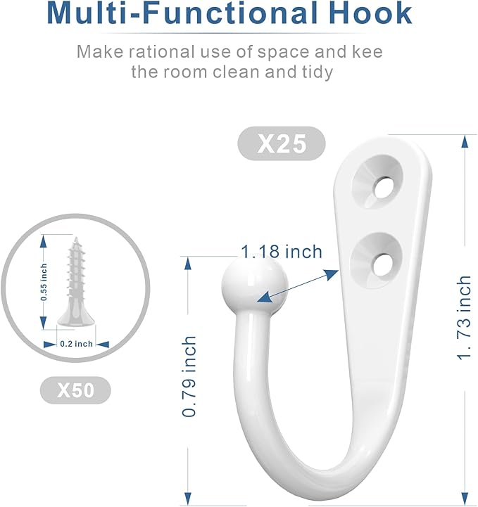 25PCS Wall Hooks | Hooks for Hanging | Wall Hooks for Hanging | Coat Hooks | - Image 3