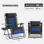 Zero Gravity Chair Set of 4 Oversized Folding Recliner, Padded Anti Gravity Lounge Chair with Adjustable Pillow & Cup Holder for Outdoor Camping, Patio, Poolside, Lawn (Black & Blue) - Image 3