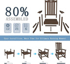Oversized Rocking Chair Set of 2, Outdoor Rocking Chair for Adults, All Weather Resistant Porch Rocker for Lawn Garden, Brown - Image 9