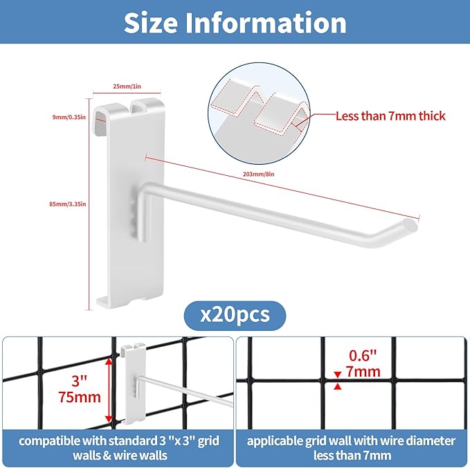 20Pcs Gridwall Hooks, Metal Grid Panel Hanging Peg Hooks, Grid Wall Accessory - Image 2