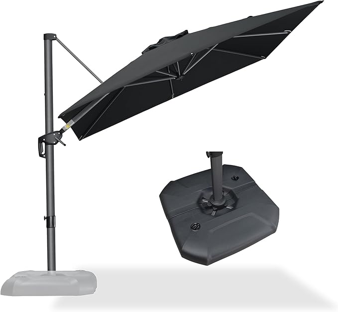 PURPLE LEAF 8 Feet Square Cantilever Umbrella Patio Umbrella with Base Outdoor Umbrella Aluminum Offset with 360-degree Rotation for Garden Deck Pool Patio Black by PURPLELEAF