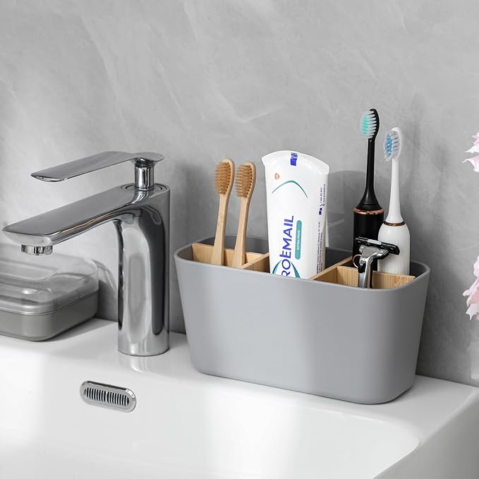 Toothbrush Holders for Bathrooms, Bamboo Tooth Brush Holder - Image 2