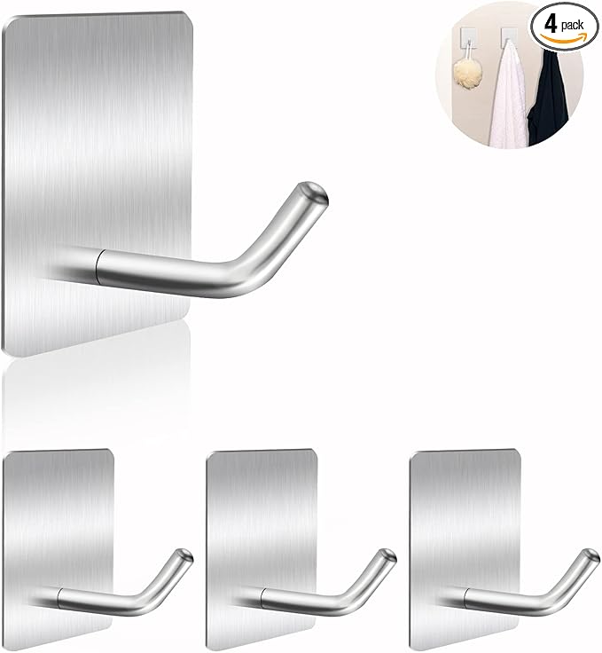 Heavy Duty Stainless Steel Self Adhesive Wall Hooks, Sticky Towel Hangers by AdhesiveHooks